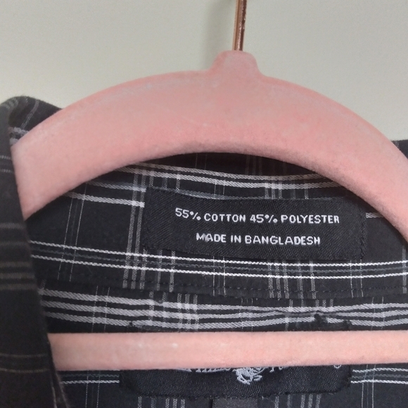 Beverly Hills Polo Club Men's Black and White Plaid Short Sleeve Button Up Shirt - Picture 8 of 11